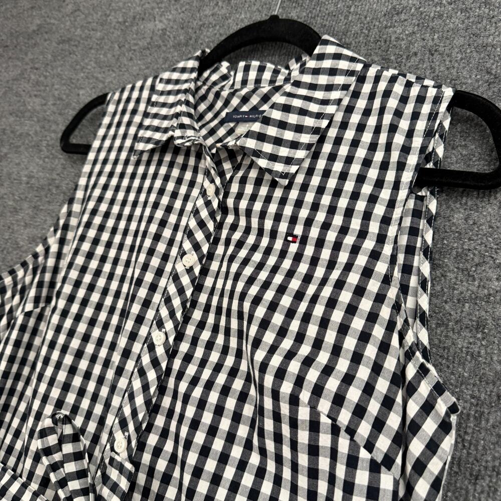 Tommy Hilfiger Plaid Button Up Shirtdress Sz 8 Black White Belted Preppy Pockets - Picture 4 of 13